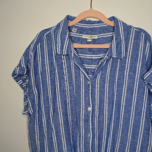 Jach's Girlfriend New York Linen Blend Nautical Striped  Tie Front Button Up - Picture 9 of 10